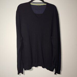 Ted Baker London Wool Cashmere SIlk Blend V-Neck Long Sleeves Sweater Black Sz 7